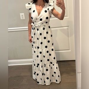NY&Co polka dot maxi dress ruffle sleeve black & white
